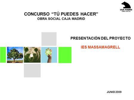 CONCURSO “TÚ PUEDES HACER” OBRA SOCIAL CAJA MADRID JUNIO 2009 PRESENTACIÓN DEL PROYECTO IES MASSAMAGRELL.