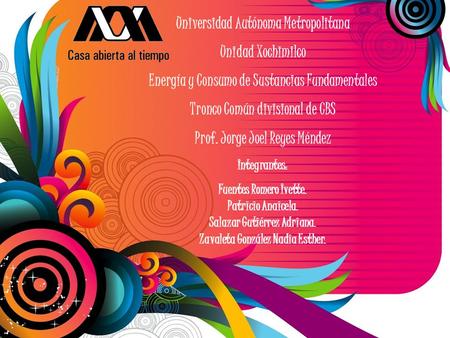 Universidad Autónoma Metropolitana Unidad Xochimilco Energía y Consumo de Sustancias Fundamentales Tronco Común divisional de CBS Prof. Jorge Joel Reyes.
