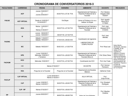 CRONOGRAMA DE CONVERSATORIOS