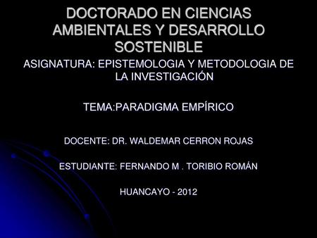 DOCTORADO EN CIENCIAS AMBIENTALES Y DESARROLLO SOSTENIBLE