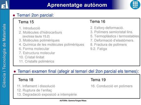 Temari examen final (afegir al temari del 2on parcial els temes):