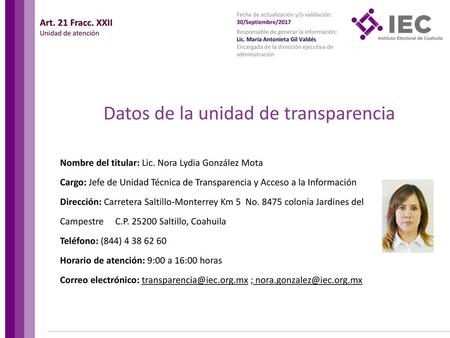 Datos de la unidad de transparencia