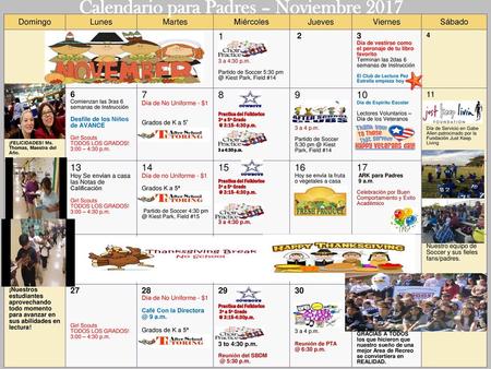 Calendario para Padres – Noviembre 2017
