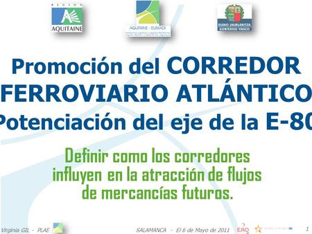 Promoción del CORREDOR FERROVIARIO ATLÁNTICO Potenciación del eje de la E-80 Definir como los corredores influyen en la atracción de flujos de mercancías.