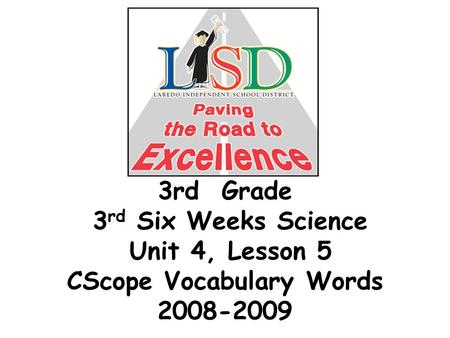 3rd Grade 3 rd Six Weeks Science Unit 4, Lesson 5 CScope Vocabulary Words 2008-2009.