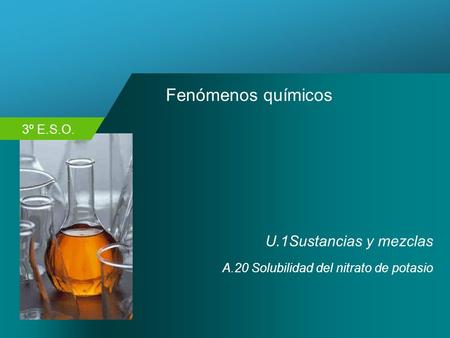 3º E.S.O. Fenómenos químicos U.1Sustancias y mezclas A.20 Solubilidad del nitrato de potasio.