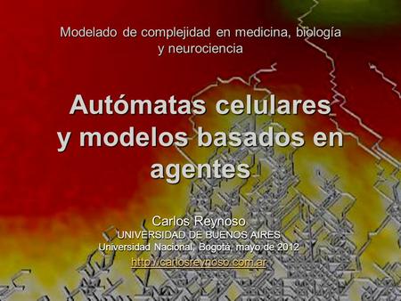 Modelado de complejidad en medicina, biología y neurociencia Autómatas celulares y modelos basados en agentes Carlos Reynoso UNIVERSIDAD DE BUENOS AIRES.