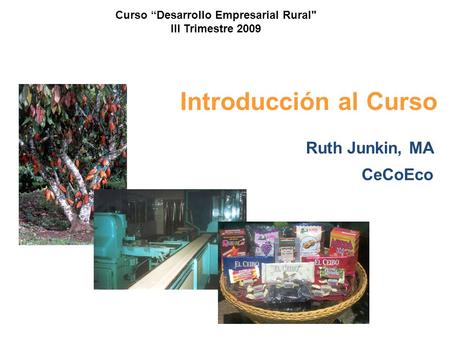 Introducción al Curso Ruth Junkin, MA CeCoEco Curso “Desarrollo Empresarial Rural III Trimestre 2009.