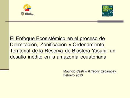 El Enfoque Ecosistémico en el proceso de Delimitación, Zonificación y Ordenamiento Territorial de la Reserva de Biosfera Yasuni: un desafío inédito en.