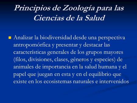 Principios de Zoología para las Ciencias de la Salud