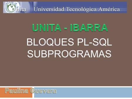 UNITA - IBARRA BLOQUES PL-SQL SUBPROGRAMAS Paulina Guevara.