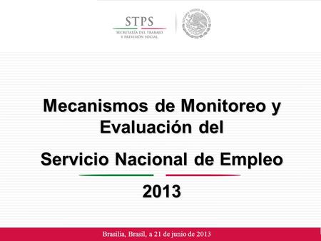 Mecanismos de Monitoreo y Evaluación del Servicio Nacional de Empleo 2013 Brasilia, Brasil, a 21 de junio de 2013.