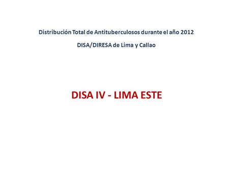 DISA IV - LIMA ESTE Distribución Total de Antituberculosos durante el año 2012 DISA/DIRESA de Lima y Callao.