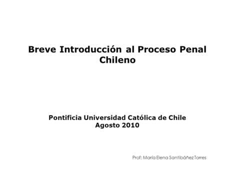 Breve Introducción al Proceso Penal Chileno Pontificia Universidad Católica de Chile Agosto 2010 Prof: María Elena Santibáñez Torres.