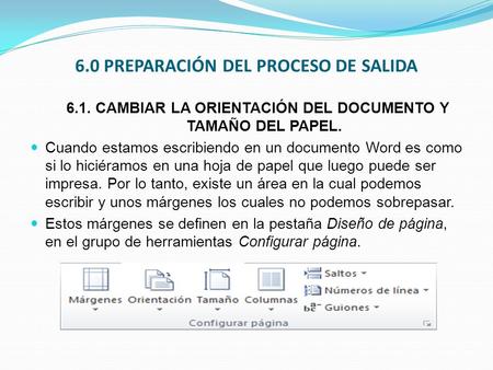 6.0 Preparación del proceso de salida