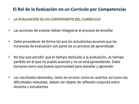 El Rol de la Evaluación en un Currículo por Competencias