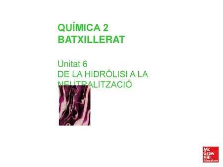 QUÍMICA 2 BATXILLERAT Unitat 6 DE LA HIDRÒLISI A LA NEUTRALITZACIÓ.
