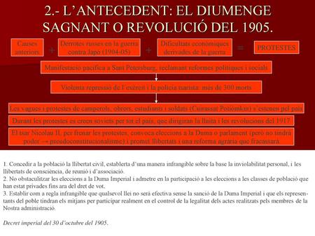 2.- L’ANTECEDENT: EL DIUMENGE SAGNANT O REVOLUCIÓ DEL 1905.