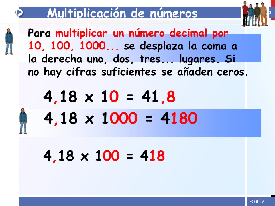 Resultado de imagen para multiplicar por 10 100 y 1000 numeros decimales