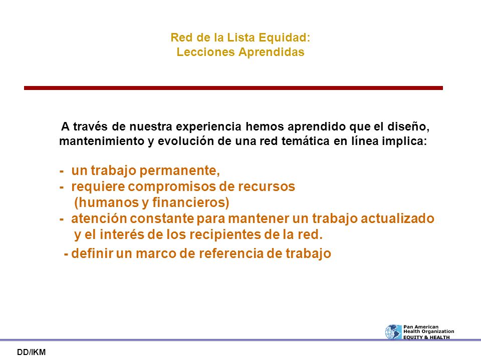 Red de la Lista Equidad: Lecciones Aprendidas