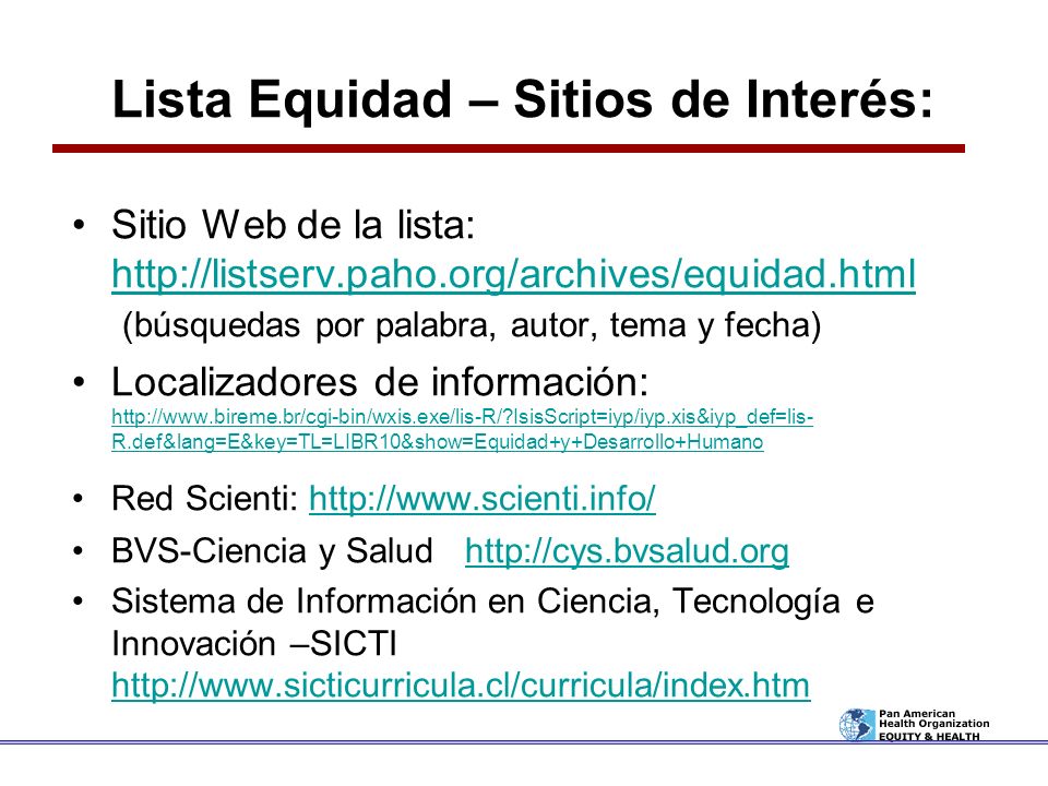 Lista Equidad – Sitios de Interés: