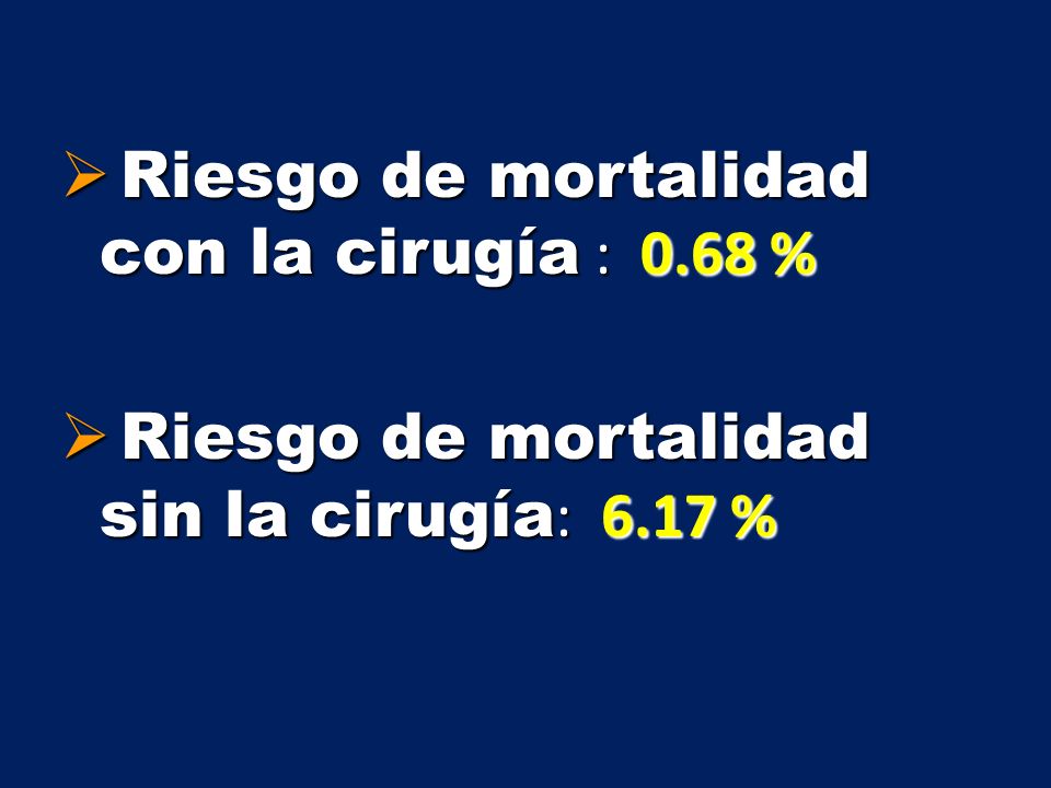 Riesgo de mortalidad con la cirugía : 0.68 %