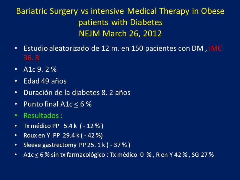 Bariatric Surgery vs intensive Medical Therapy in Obese patients with Diabetes NEJM March 26, 2012
