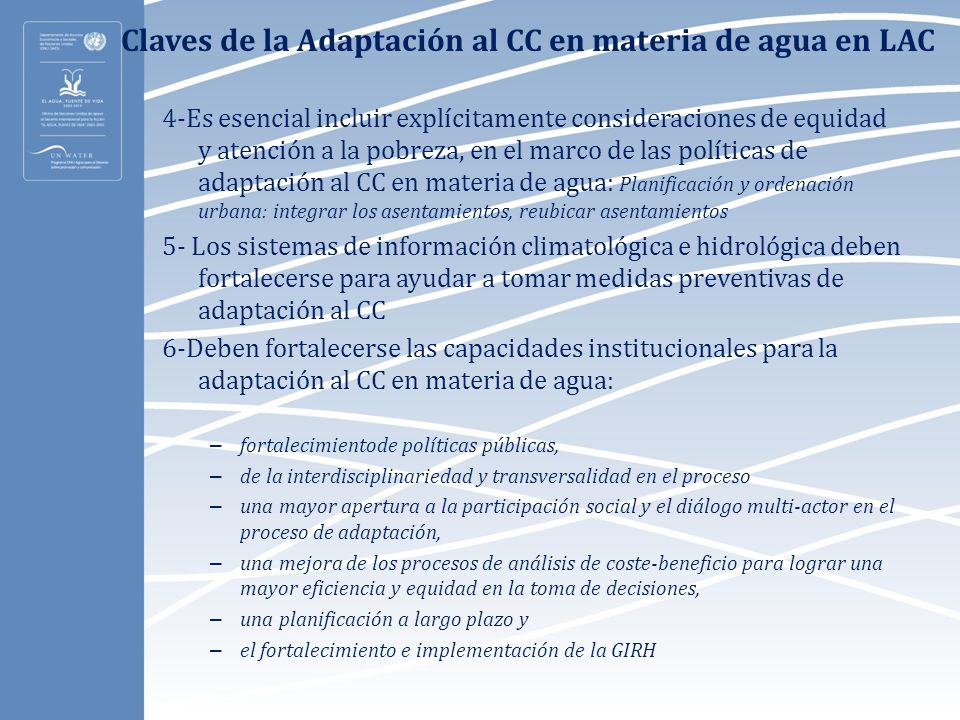 Claves de la Adaptación al CC en materia de agua en LAC
