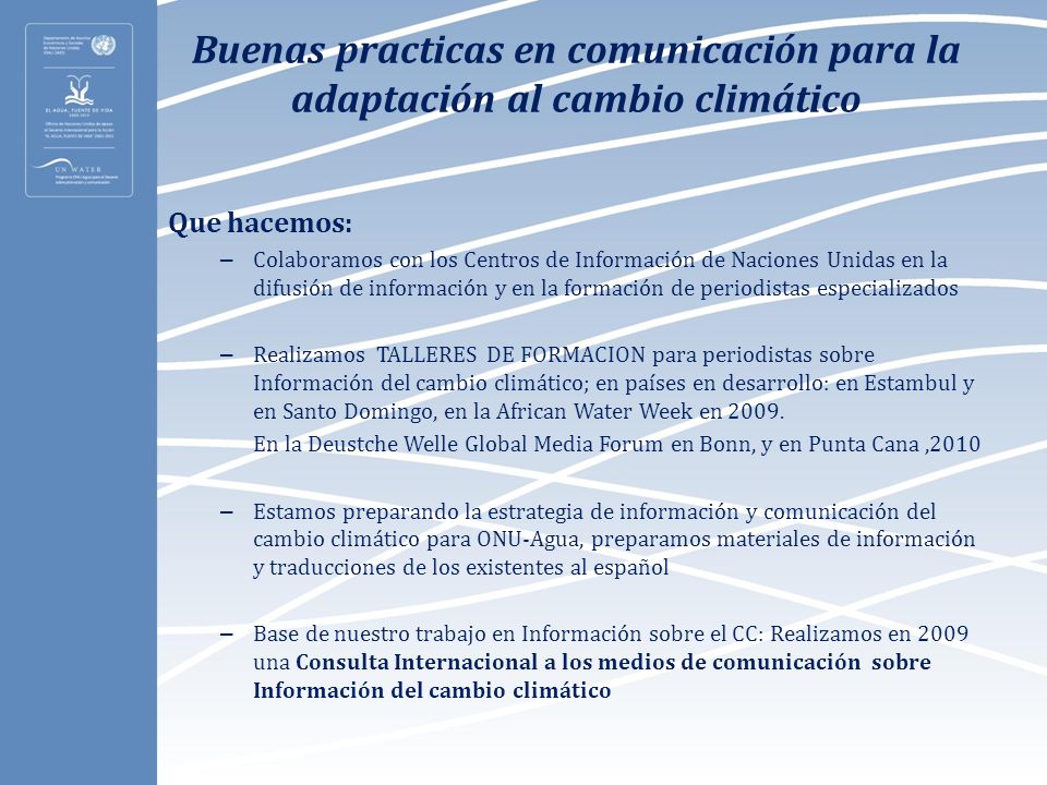 Buenas practicas en comunicación para la adaptación al cambio climático