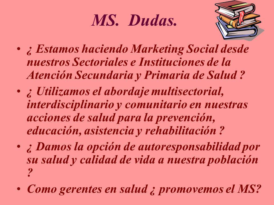 MS. Dudas. ¿ Estamos haciendo Marketing Social desde nuestros Sectoriales e Instituciones de la Atención Secundaria y Primaria de Salud