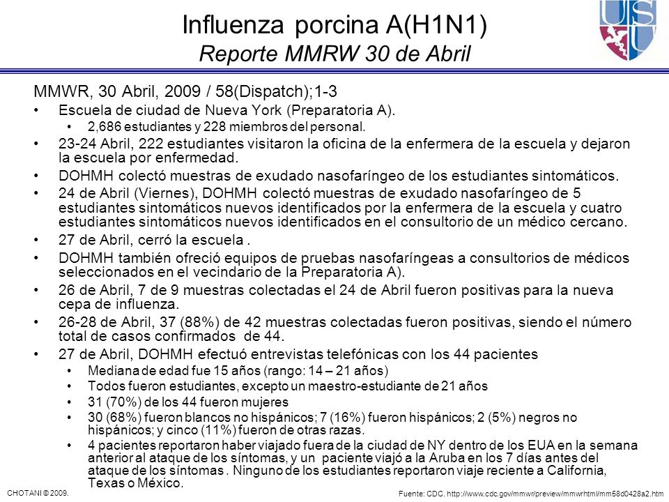 Influenza porcina A(H1N1) Reporte MMRW 30 de Abril