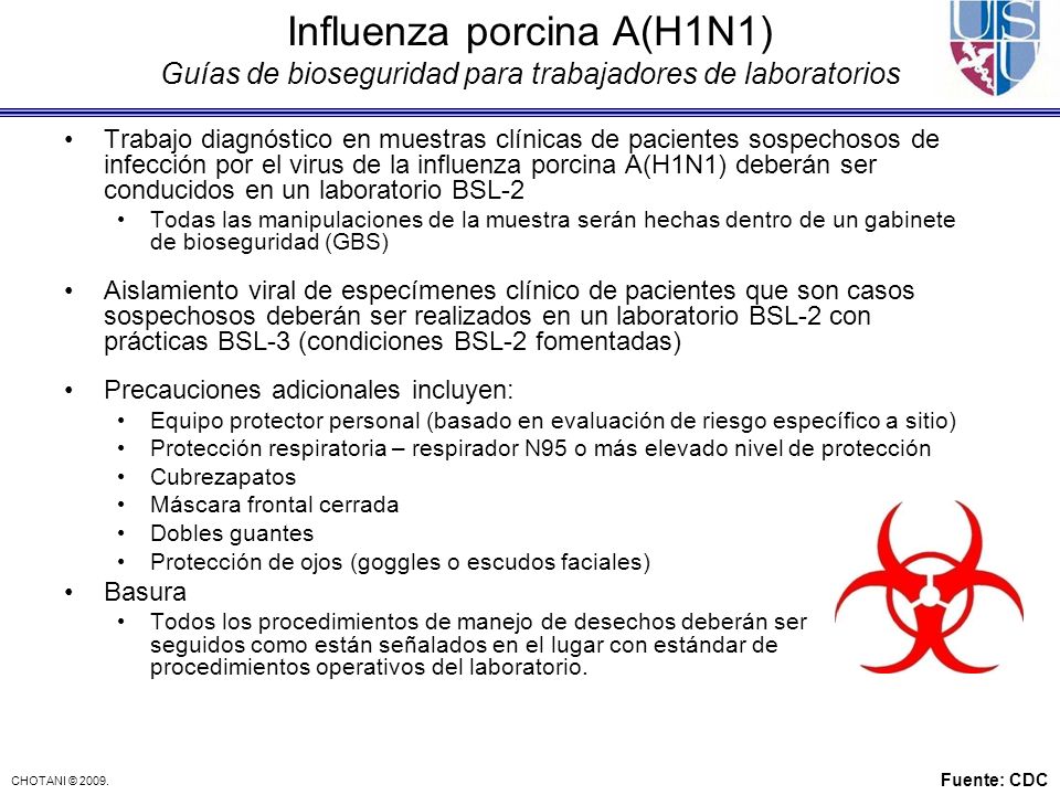 Influenza porcina A(H1N1) Guías de bioseguridad para trabajadores de laboratorios