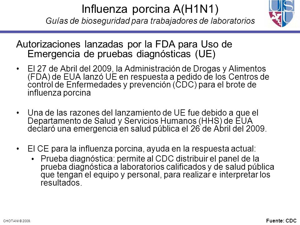 Influenza porcina A(H1N1) Guías de bioseguridad para trabajadores de laboratorios