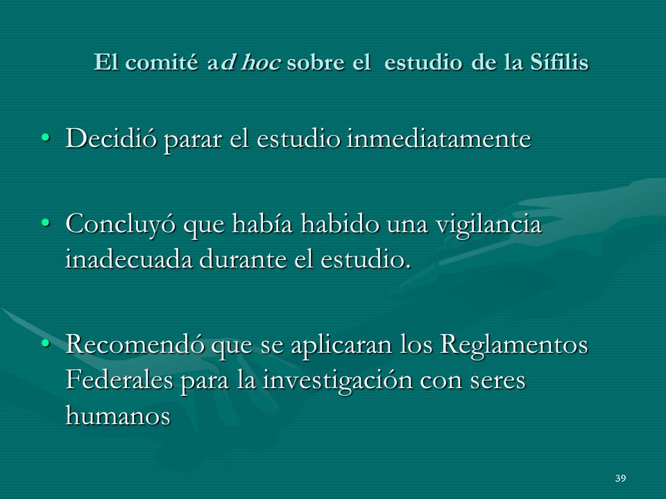 El comité ad hoc sobre el estudio de la Sífilis