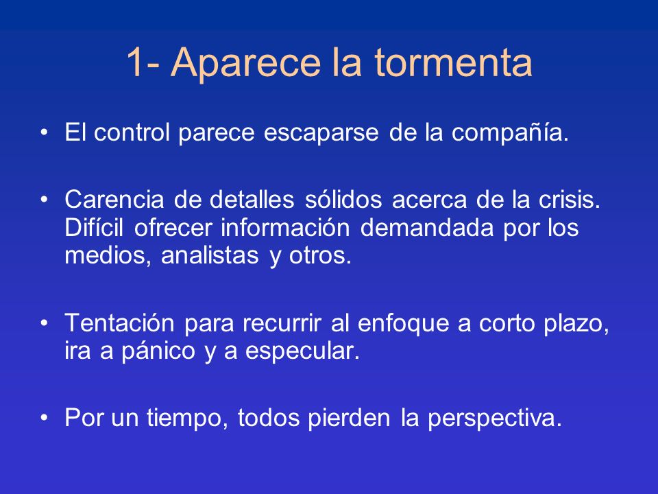 1- Aparece la tormenta El control parece escaparse de la compañía.