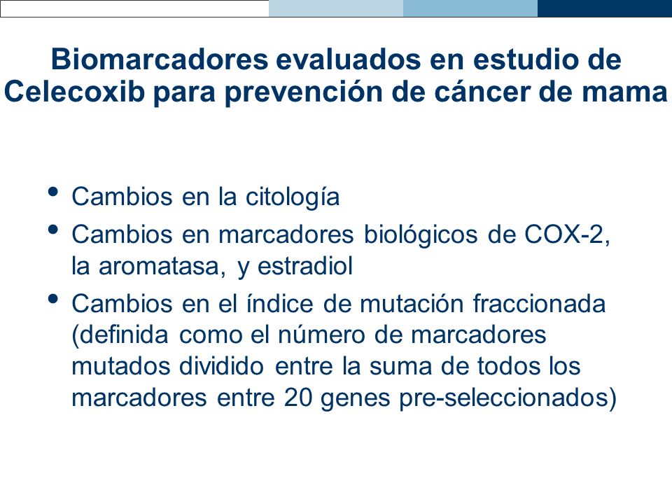 Biomarcadores evaluados en estudio de Celecoxib para prevención de cáncer de mama