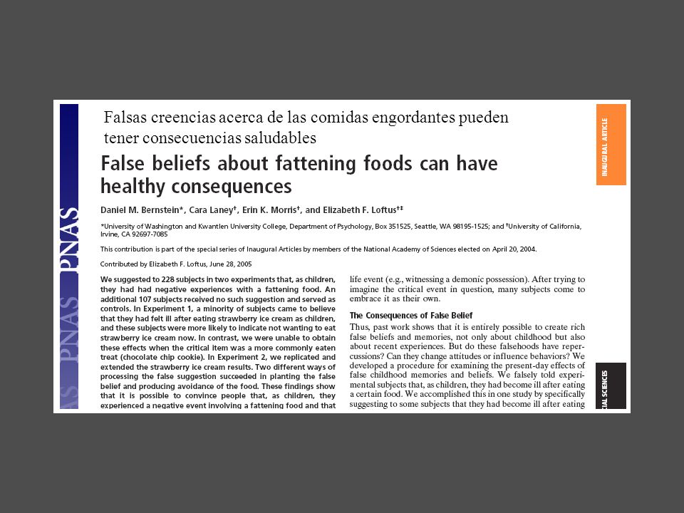 Falsas creencias acerca de las comidas engordantes pueden tener consecuencias saludables