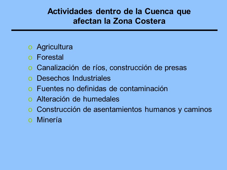 Actividades dentro de la Cuenca que afectan la Zona Costera