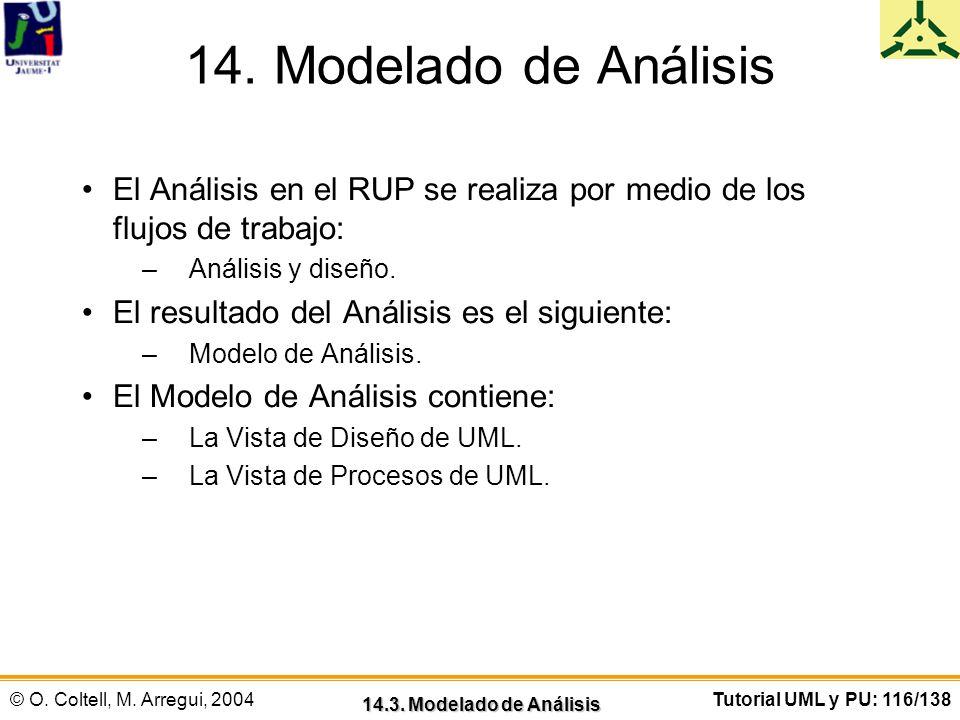 14. Modelado de Análisis El Análisis en el RUP se realiza por medio de los flujos de trabajo: Análisis y diseño.