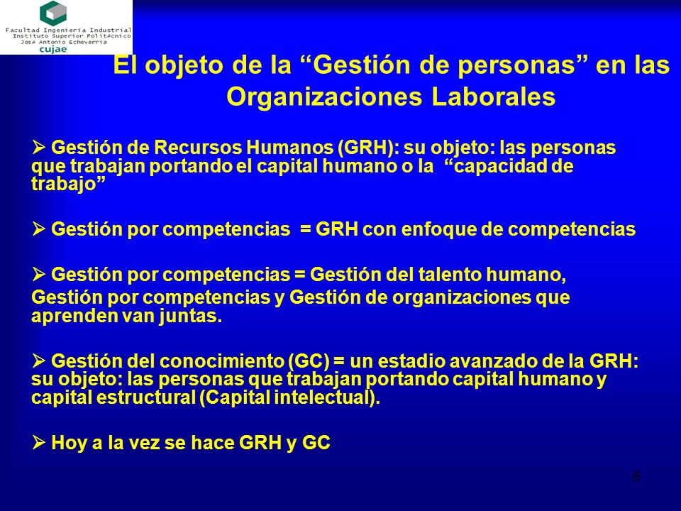 El objeto de la Gestión de personas en las Organizaciones Laborales
