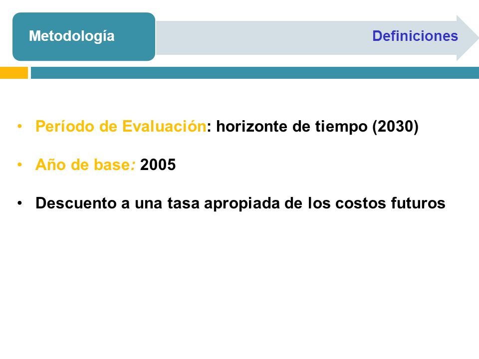 Período de Evaluación: horizonte de tiempo (2030) Año de base: 2005