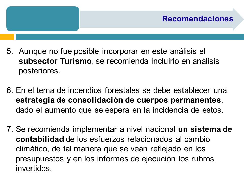 Recomendaciones Aunque no fue posible incorporar en este análisis el subsector Turismo, se recomienda incluirlo en análisis posteriores.