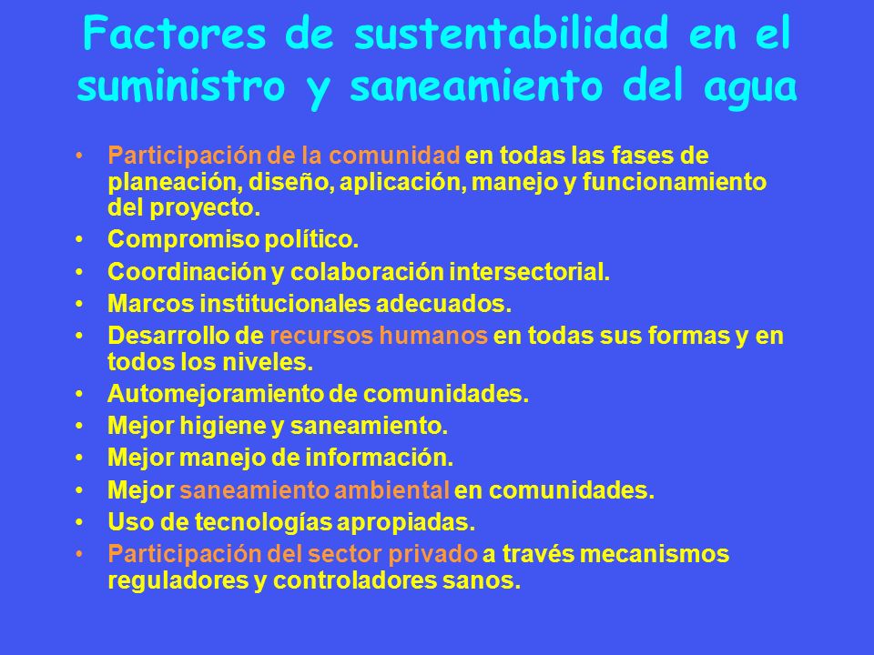 Factores de sustentabilidad en el suministro y saneamiento del agua