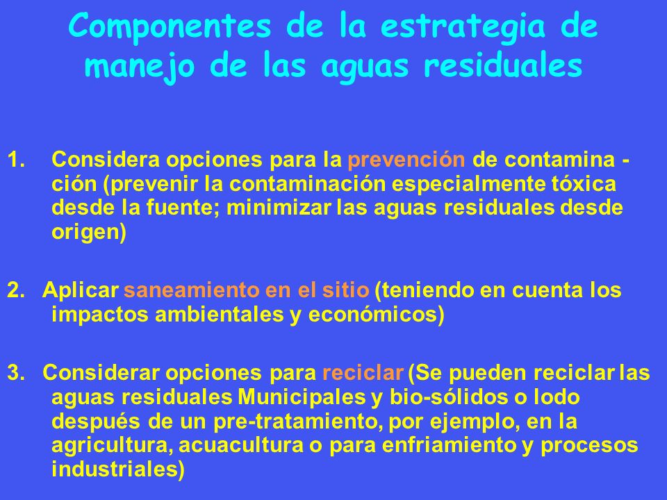 Componentes de la estrategia de manejo de las aguas residuales