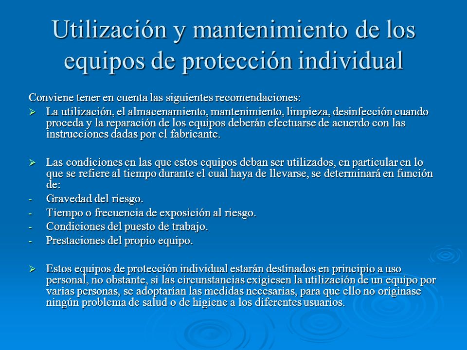 Utilización y mantenimiento de los equipos de protección individual