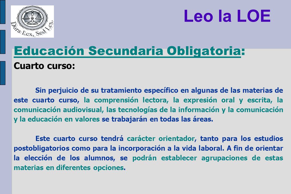 Leo la LOE Educación Secundaria Obligatoria: Cuarto curso:
