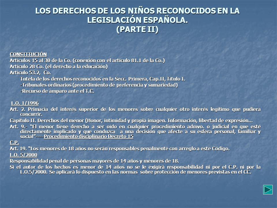 LOS DERECHOS DE LOS NIÑOS RECONOCIDOS EN LA LEGISLACIÓN ESPAÑOLA