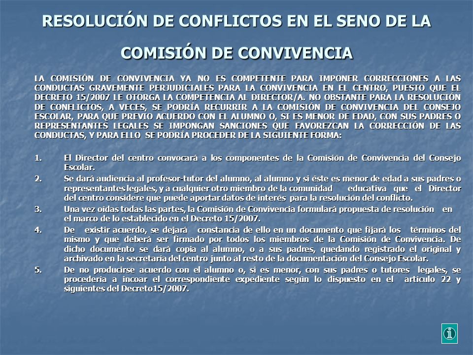 RESOLUCIÓN DE CONFLICTOS EN EL SENO DE LA COMISIÓN DE CONVIVENCIA