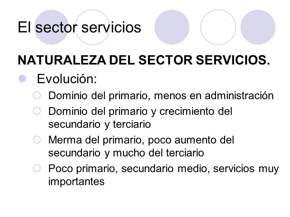 El sector servicios NATURALEZA DEL SECTOR SERVICIOS. Evolución:
