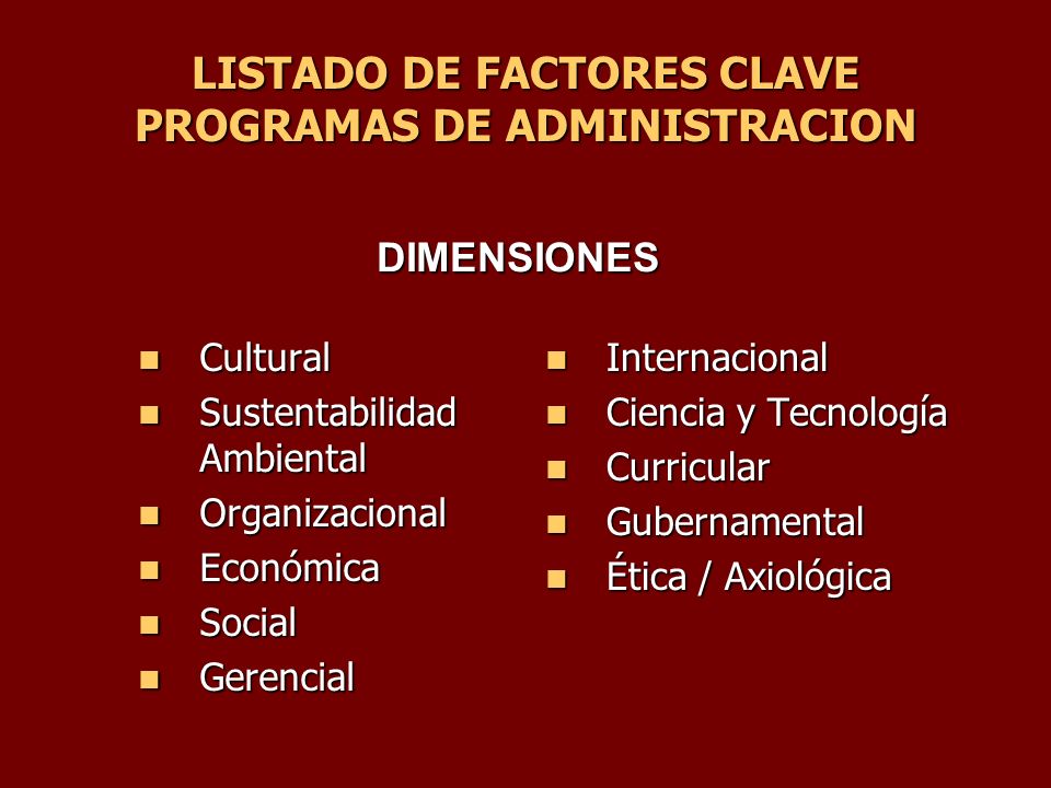 LISTADO DE FACTORES CLAVE PROGRAMAS DE ADMINISTRACION